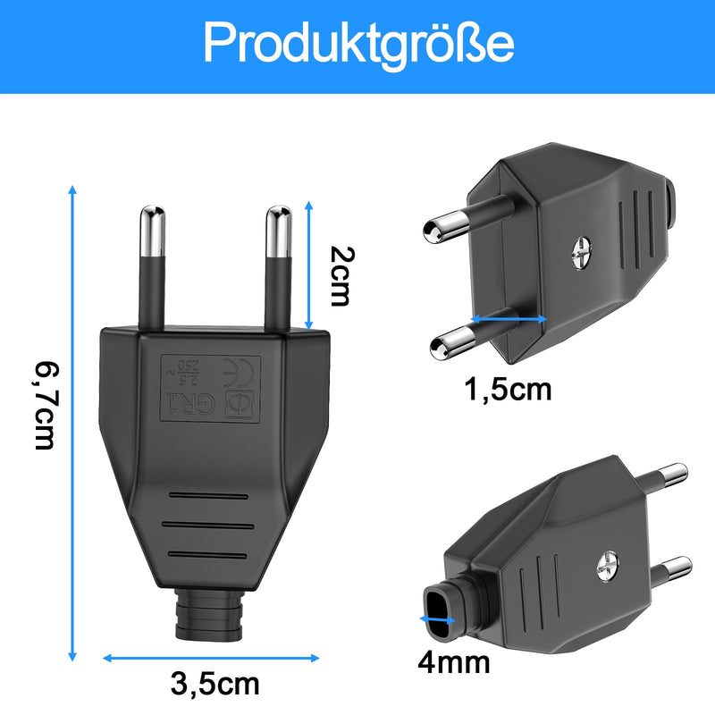 Euro plug, 2 pieces flat plug, Euro plug flat, power plug (220V, 2.5A), power plug flat (black)
