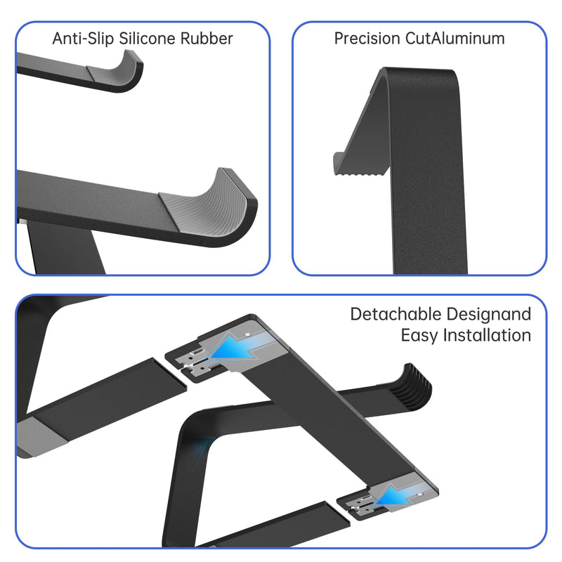 Laptop Stand for Desk Detachable Aluminum Computer Riser Portable Metal Notebook Holder Compatible with MacBook Air, Pro, Dell, HP, Lenovo and All 10-16" Laptops, Black