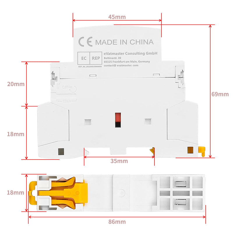 JOYELEC Household AC Contactor, 2P 25A 2NO（2NO）, Automatic, AC220V/230V, 50/60Hz, 2-Pin, Two-Way, Normally Open, 35mm DIN Rail Mount ACCT1-25(2NO)