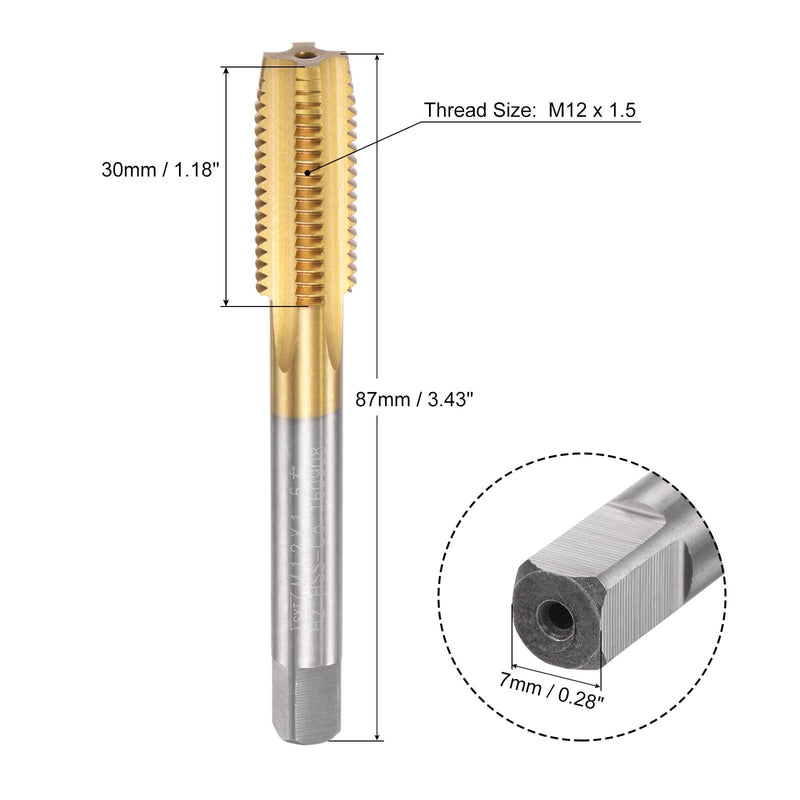 sourcing map tap with straight flute M12x1.5 metric left titanium M35 cobalt HSS