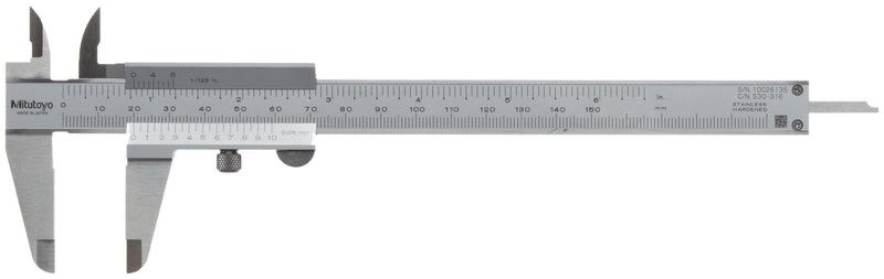 Mitutoyo 530-316 Vernier Caliper, Stainless Steel, Inch/Metric, 0-6" Range, +/-0.002" Accuracy, 0.0078" Resolution | Inch/Metric, +/-0.002" Accuracy, 0.0078" Resolution 0-6" 0.0078" +/-0.002"