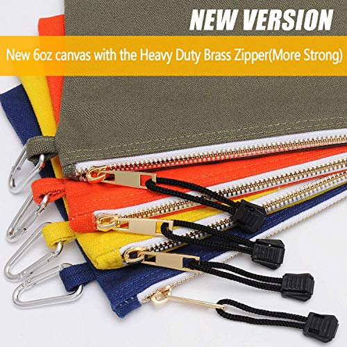 8 Pack Utility Canvas Zipper Tool Bag - Heavy Duty Tools Pouch with Carabiner, Multi-Purpose Storage Organizer Clip on Tote Bags Olive, Orange, Blue, Yellow, White, Gray, Tan, Brown
