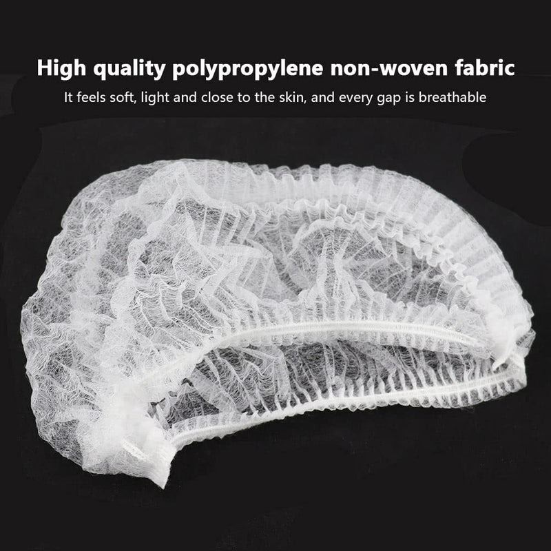 SRunDe Pack of 100 Disposable Hair Nets 21 Inch Breathable Disposable Caps with Elastic Stretch Band White Fleece Caps Head Caps for Nurses