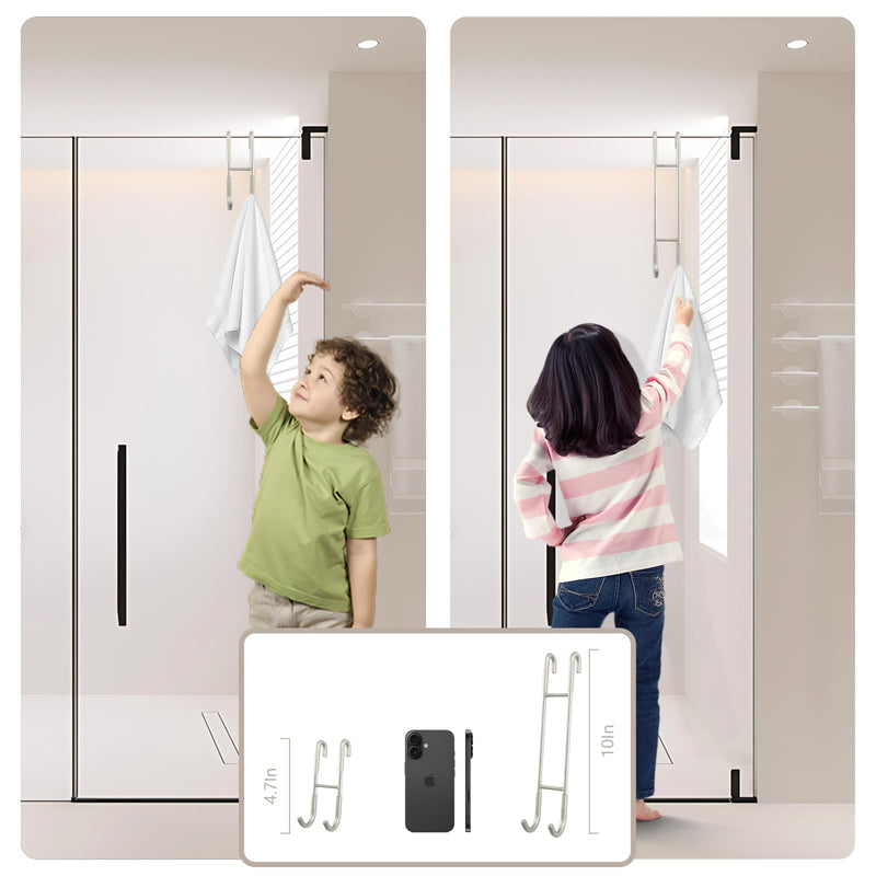 NINETREX Shower Door Hooks,Towel Hooks for Bathrooms Frameless Glass Door,Heavy Duty SUS 304 Stainless Steel Hook for Towels,Squeegee,Loofah,Shaver,Robe,2 Pack,Silver,10Inch 10Inch-2 Pack Brushed Nickel