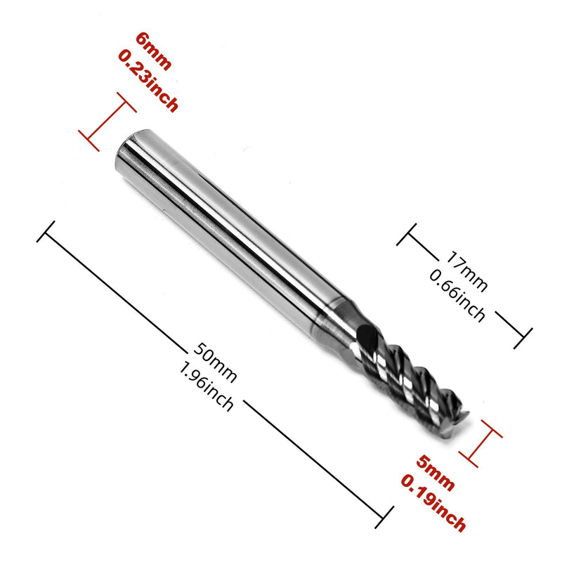 Ruimou 2-piece carbide end mill high-speed milling cutter 4 cutting edges (D 5 mm x L 50 mm), for cutting hardened metals with high hardness 58 HRC, CNC milling D 5 mm x L 50 mm