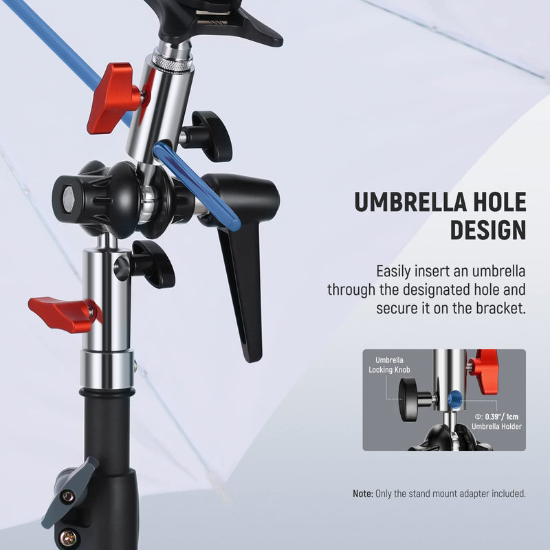 Neewer Heavy Duty Light Stand Head Adapter with All Metal Dual Swivel Ball Joint, Dual 5/8'' Receivers, 1/4'' to 3/8'' Convertor Spigot Stud, 3/8'' to 5/8'' Screw, for C Stand, Max Load 14lb, UA020