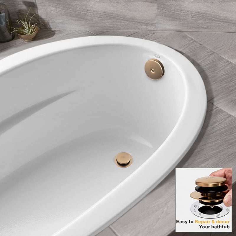Champagne Bronze Universal Tub Drain Tip Toe Tub Conversion Kit Assembly, Artiwell EZ Installation Bathtub Drain Replacement Trim Kit with 1-Hole Overflow Face Plate and Pop-Up Tub Stopper Champagne Bronze