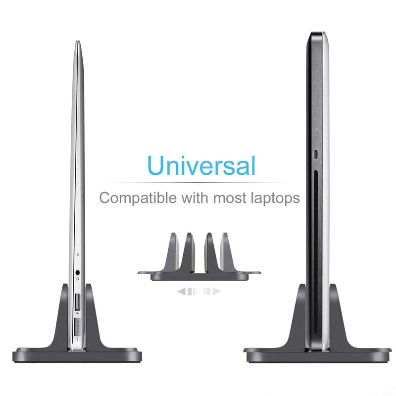 Vertical Laptop Stand for Desk [Adjustable] Sturdy Aluminum Dock Fits All Laptops (up to 20.3 inches) Space Saving, Modern Compact Holder, Compatible with MacBook Pro/Air, Surface, HP, Dell (Black) Black
