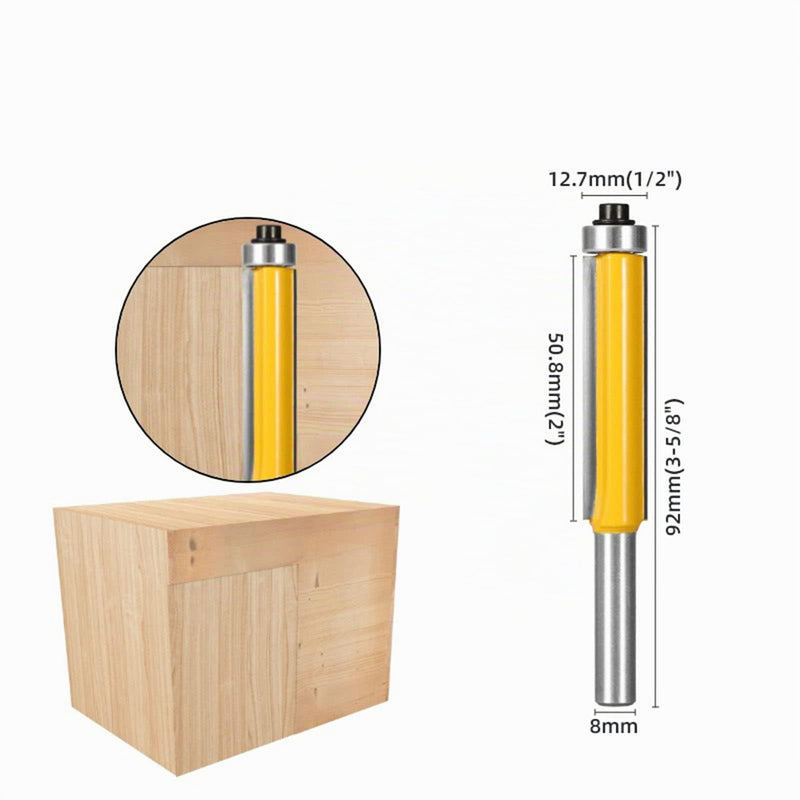 BIGP 3-Piece 8 mm Shank Flush Cutter Set, Top with Ball Bearing Flush Drill, Extra Long, Straight Cutter, Cutting Blade for Woodworking