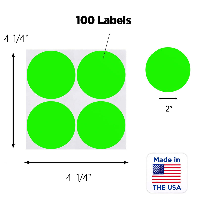 ChromaLabel 2 Inch Round Label Removable Color Code Dot Stickers, High Visibility for Warehouse Inventory, 100 Labels per Pack, Fluorescent Green
