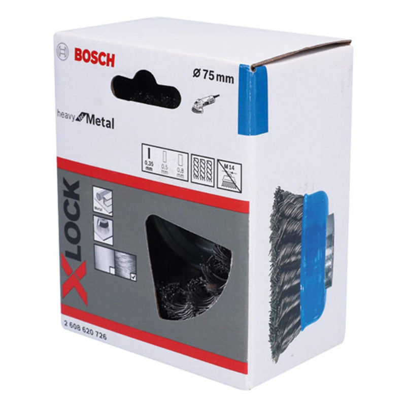 Bosch Accessories 1x Braided Cup Brush Heavy (for metal, X-LOCK, Ø 75 mm, wire thickness 0.35 mm, for Ø125 mm, angle grinder accessories) 0.35 mm