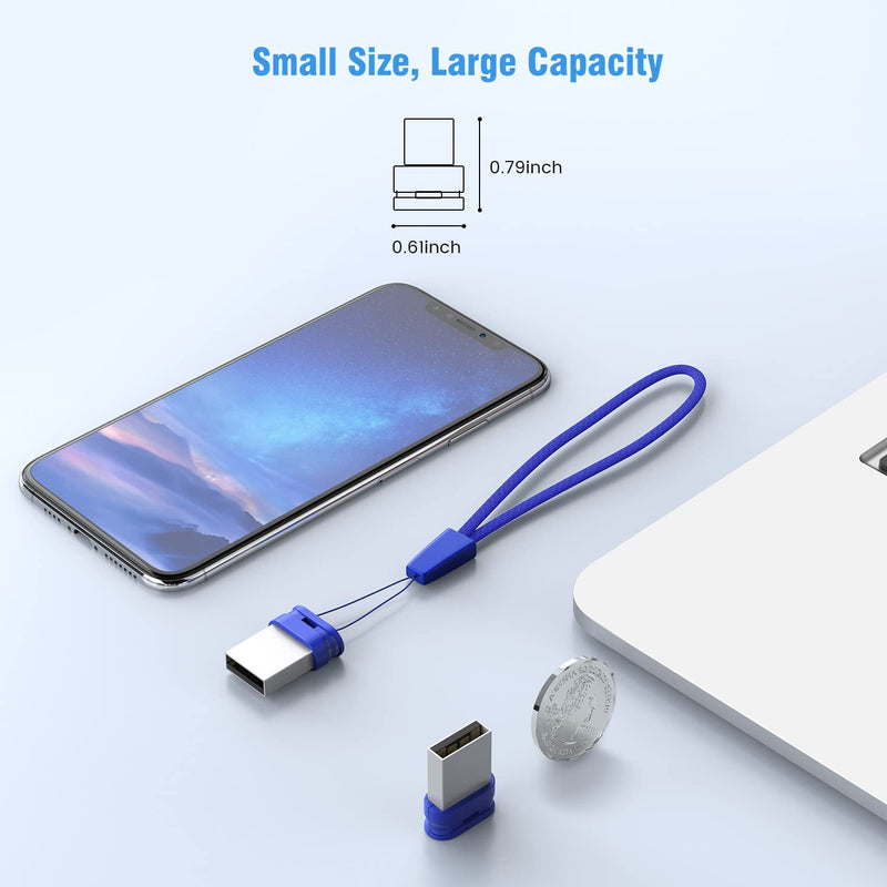 K&ZZ 16GB Mini Flash Drive 10 Pack 16 GB Small USB Flash Drives with Lanyard 16G Low Profile USB Drive Gig Thumb Drive Memory Stick (16GB, Blue) Blue (10Pack)