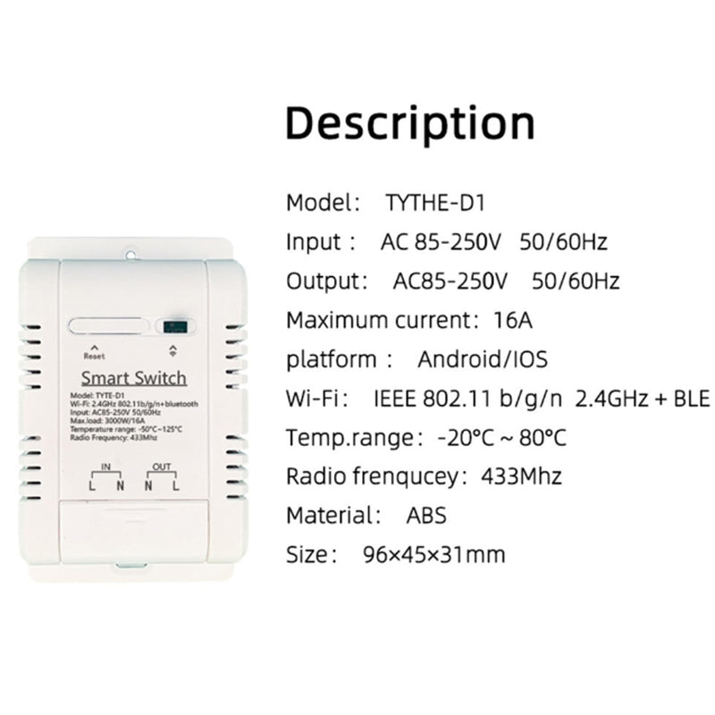 WiFi Temperature Controller Sensor Module: White 1M Sensor Tuya Smart Life App Control, Time and Scene Control 16A 3000W with Power Meter, RF433 Temperature Sensor Alexa, for Home