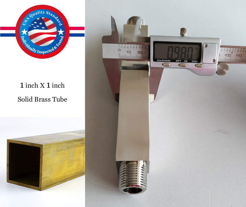 Square Shower Arm and Anti-Scratch O-Ring Flange, 6 inch, Solid Brass, Both Soldered 1/2 NPT Tapered Threads, Straight Shower Head Arm, Ceiling Mount Shower Extension Arm (PVD Brushed Nickel) Brushed Nickel PVD