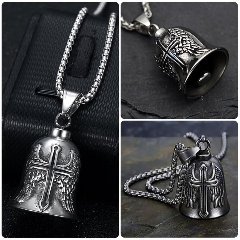 Motorcycle Bell Guardian Angel Motorcycle Accessories Spirit Bells for Good Luck Good Luck Keychain & Drive Safe Pendant Accessories For Bikers Riders Pets for Men Women Guard riding safety