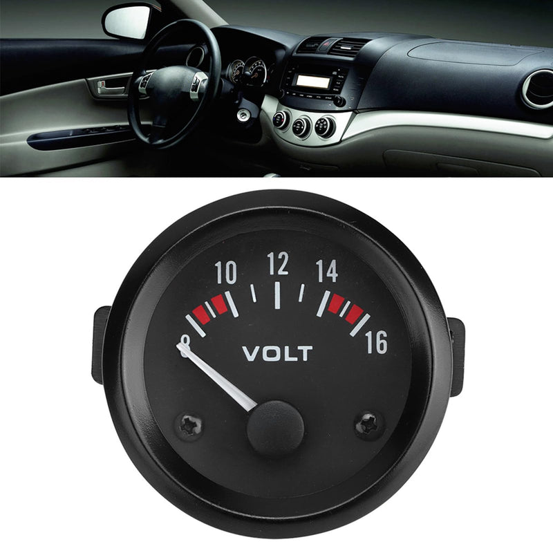 Aramox Voltmeter, 12V Car Voltage Gauge of 52mm/2in Diameter, Universal Round Voltage Meter Gauge, 8V-16V Measurement Range, BX100007 Voltage Reading Gauge for Boat Marine Car Motorcycle, Black Dial
