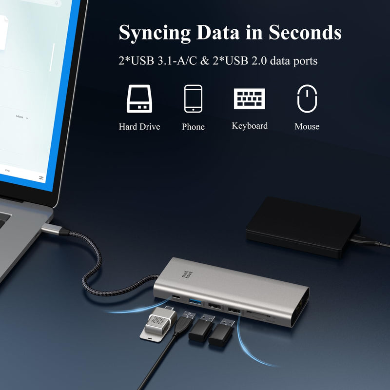 USB C Docking Station Triple Display Monitor Minthouz 12 in 1 USB C Hub,with 8K Dual DP,4*USB Port,100W PD Thunderbolt 3/4,2.5G Ethernet/SD/TF/3.5mm USB c Dock for MacBook,Dell,HP,Surface