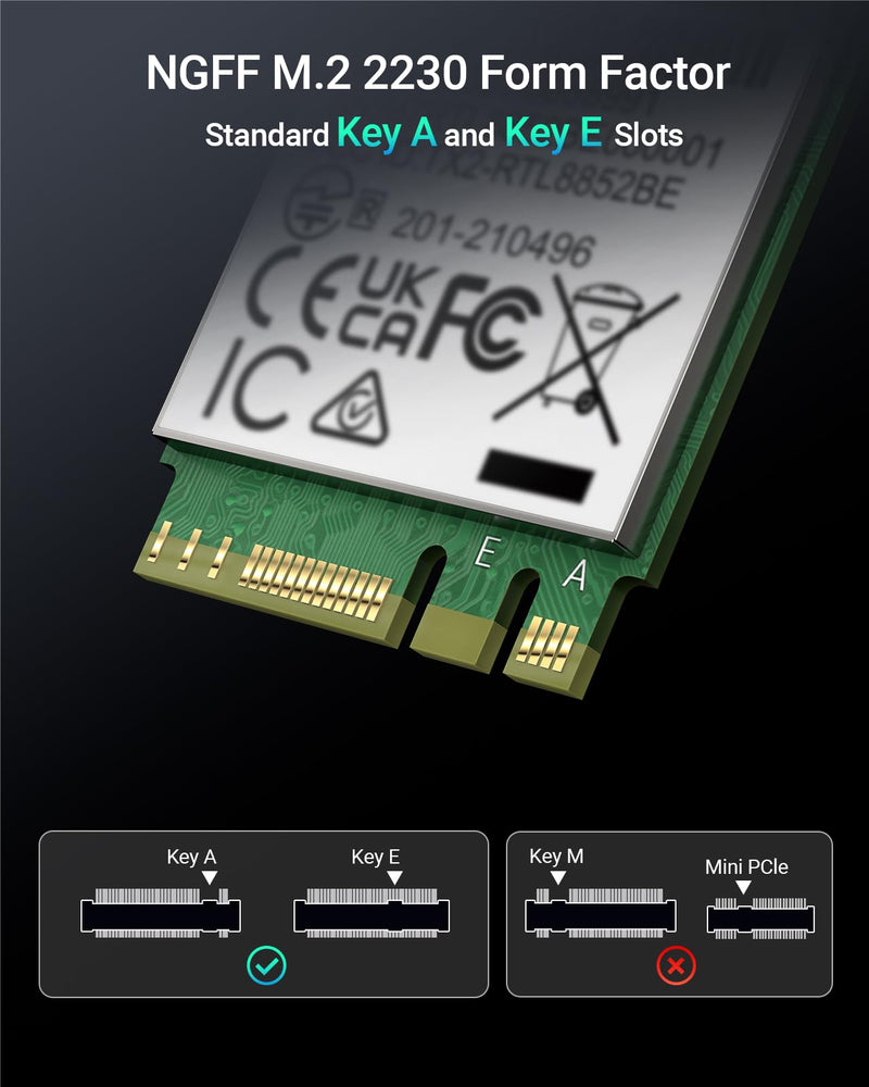 BrosTrend WiFi 6 Card for Laptop, Dual Band 1800Mbps M.2 Wireless With Bluetooth 5.2, WPA3 MU-MIMO Internal Computer Networking for Windows 10/11 (64bit), M.2/NGFF, Lifetime Protection