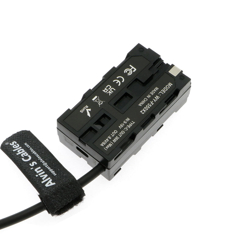 Alvin’s Cables D-tap to Dual-sided NP-F Dummy Battery Power Adapter Cable for Atomos| SmallHD| Feelworld Monitor, Replacement for Sony NP-F550| F570| F770| F970 Battery Double-sided charging coiled Cable