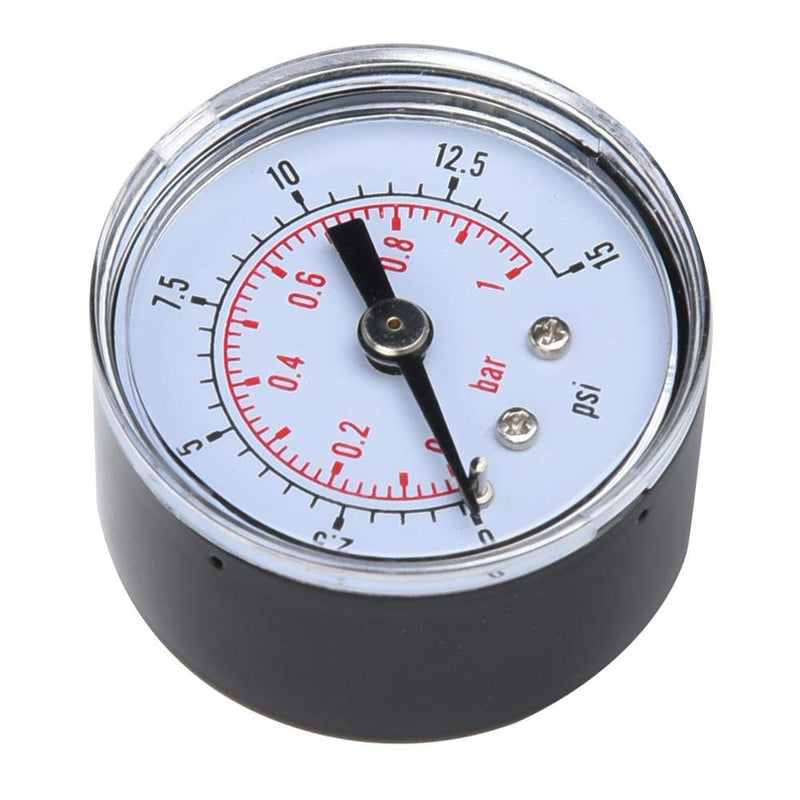 Mechanical Pressure Gauge, 1/8" BSPT Axial Pressure Gauge for Air, Oil and Water (0-15psi, 0-1bar)