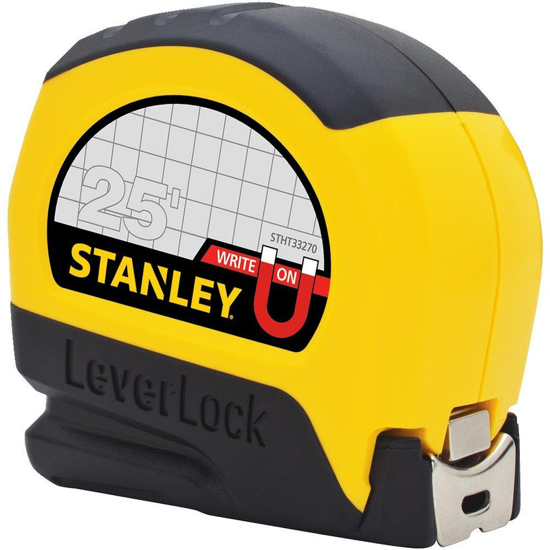 Stanley STHT33281L 25' Magnetic Tip & Fractional Read LeverLock Tape Measure Black/Yellow 7.6 m