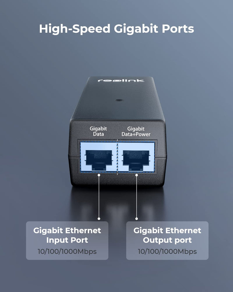 Reolink Gigabit PoE Injector, Convert Non-PoE to PoE, Supplies PoE+ (30W) or PoE (15.4W), Distance up to 100m, Plug & Play, Suitable for Reolink PoE Cameras/Reolink Video Doorbell PoE, P030U05