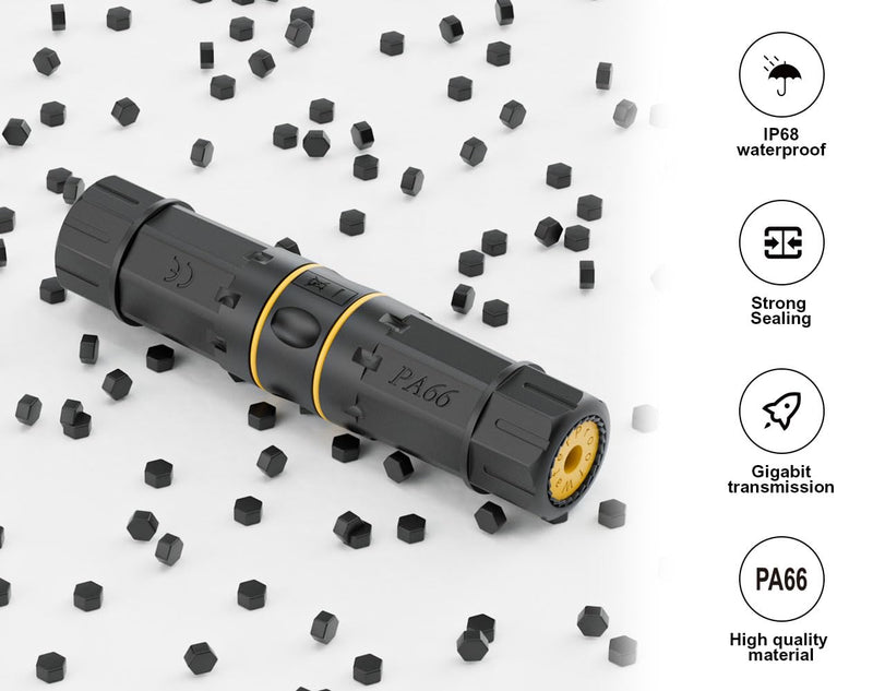 FGB 10Gbps Waterproof RJ45 Coupler Cat7, Shielded IP68 Weatherproof Ethernet Connector, Waterproof Ethernet Coupler Outdoor Network LAN Cable PoE, 6-Pack