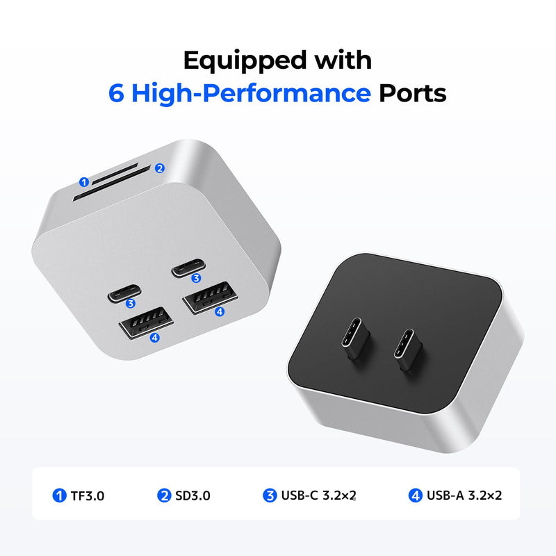Mac mini M4 Dock, MiniPack Expansion Dock, 6-in-1 Aluminum Mac mini M4 Hub with 2xUSB A 10Gbps, 2xUSB C 10Gbps, SD/TF Card Readers with High-Speed Data Transfer & Multi-Device Connectivity