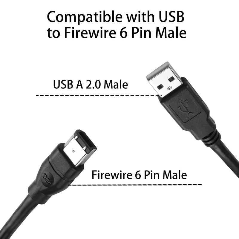 Firewire Cable Cord IEEE 1394 6 Pin Male to USB 2.0 A Male Adaptor Convertor Cable Cord for Printer, Digital Camera, Scanner, Hard Disk (1.8M/6Ft), black