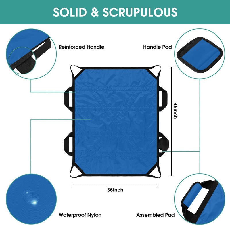 45" x 36" Positioning Bed Pad with Handles Washable Draw Sheets for Hospital Bed Ridden Patient Clothes Waterproof Glide Sheets for Patients Moving Pad for Lifting &Transfer Sheet, Light Blue 45" X 36"