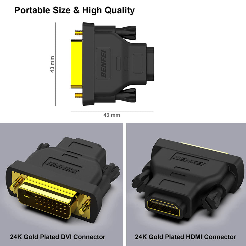 BENFEI DVI to HDMI, Bidirectional DVI (DVI-D) to HDMI Male to Female Adapter with Gold-Plated Cord 4 Pack Adapter DVI M to HDMI F