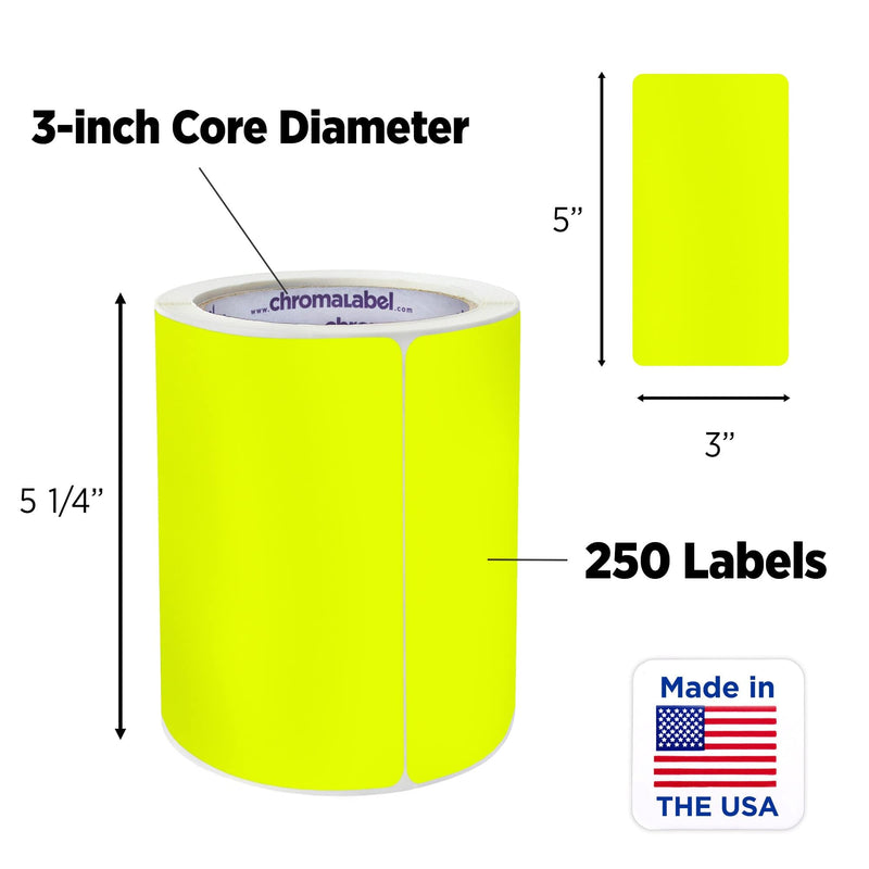 ChromaLabel 3 x 5 inch Permanent Color Code Rectangle Labels, 250 Stickers per Roll, Fluorescent Yellow