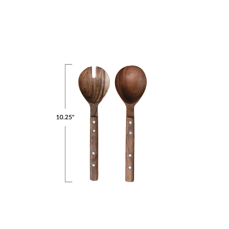 Creative Co-Op Rustic Charm Mango Wood Salad Server Set, Natural