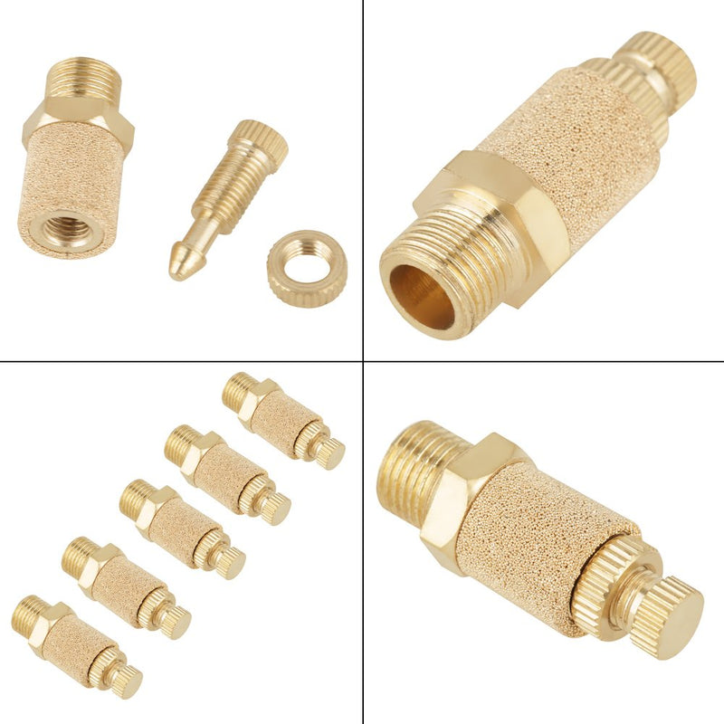 5pcs/set 1/8 BSP Valve Thread Adjustable Brass Pneumatic Muffler Thread Flat Head Pneumatic Air Flow Speed Controller