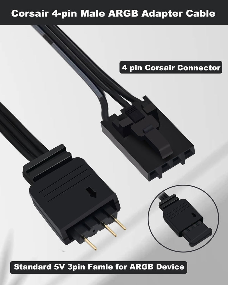 COMeap 4 Pin RGB Adapter for Corsair Commander Core and iCUE Commander CORE XT, 1 to 4 ARGB Splitter Extension Cable Connect to 5V 3-Pin ARGB Devices 19-in