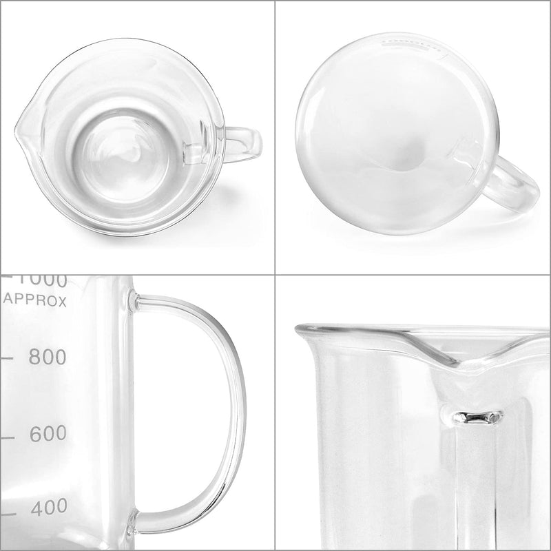 QWORK Beaker with Handle, 1000ml/33.81oz Measuring Cup, Borosilicate Glass,Beaker Mug with Pouring Spout (Pack of 2) 1000 ml (Pack of 2)