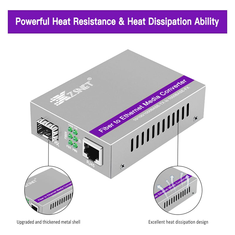 A Pair of Gigabit SFP to RJ45 Converter, Fiber to Ethernet Media Converter with SFP Slot (Without Module), Plug & Play, 10/100/1000 Base-T Compatible, Auto-Negotiation & Jumbo Frame Support