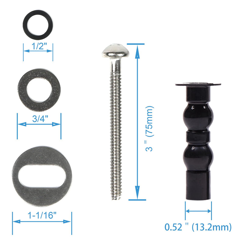 Hibbent 6 Pack Universal Toilet Seat Hinges Screw - Blind Hole Fixings Expanding Rubber Top Fix Nuts for Top Mounting - 3 Pairs With Two Expandable Ball