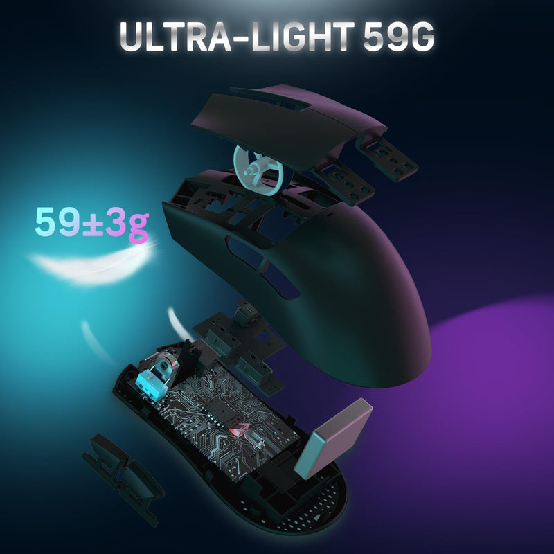 MAGIC-REFINER ATTACK SHARK X11 59g Superlight Wireless Gaming Mouse with Magnetic RGB Charging Dock，BT/2.4G Wireless/Wired Mouse, 22000 DPI，5 Programmable Buttons for PC/Laptop/Mac（Black） black