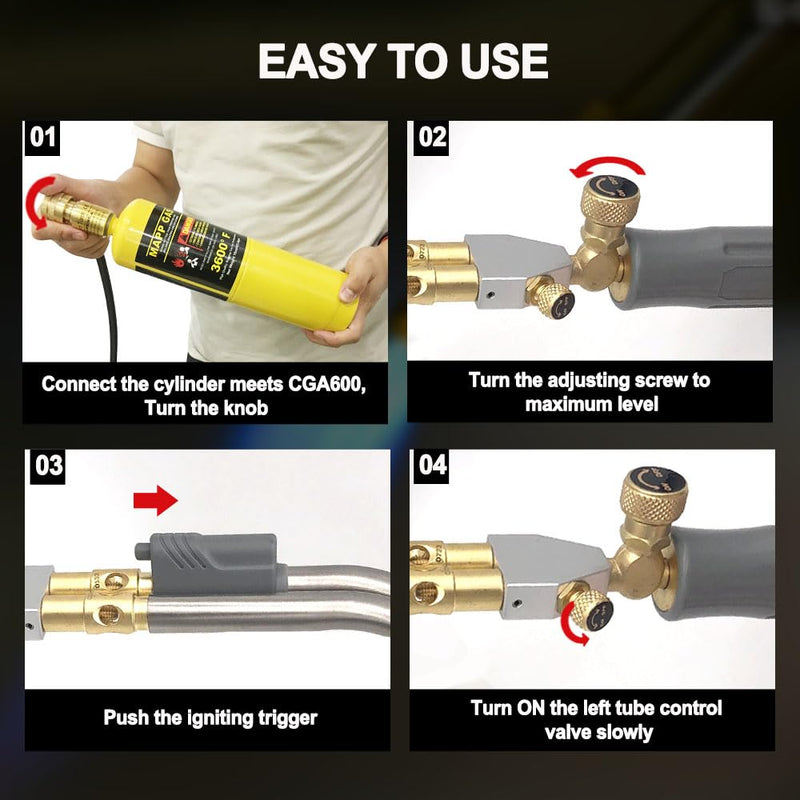 Double Heads Mapp Gas Torch Turbo with 5ft long Hose WT-10, Map Torch Turbo Tips Mapp Gas Propane Head Handheld