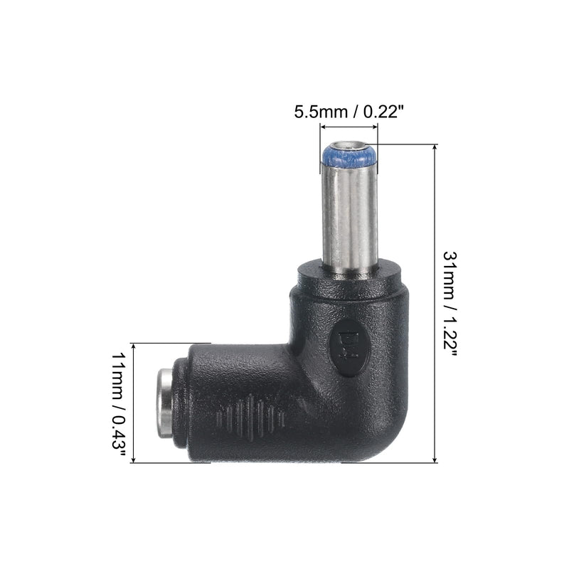uxcell DC Power Connector Adapter, 2Pcs 90 Degree Angle 5.5mm x 2.1mm Female Jack to 5.5mm x 2.5mm Male Plug Coupler Converter
