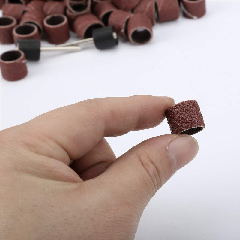 Dophee 100 pieces sanding belts 1/2 inch 80 grit sanding sleeves tool with 2 mandrels 1.27 cm (1/2 inch).