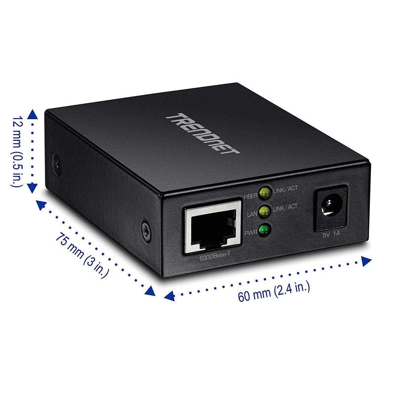 TRENDnet 1000Base-T to SFP Fiber Media Converter, Compact Design, 1000Base-T RJ-45 Port, 1000Base-SX/Lx SFP Slot, Mini Gbic, Multimode, Single-Mode, Full-Duplex Mode, Dual Speed SFP, TFC-GSFP 10/100 Mbps RJ-45|100 Mbps SFP