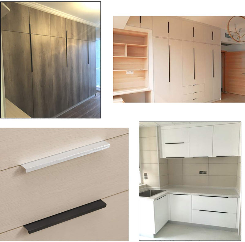 11.8 Inch Silver Finger Pulls 10Pcs, 8.82 Inch Hole Spacing, Aluminum Alloy Edge Pulls Furniture Handle, Back Mount Concealed Handles for Cabinets, Cupboard, Drawer, Dresser, Wardrobe 300mm/11.8" Straight Edge