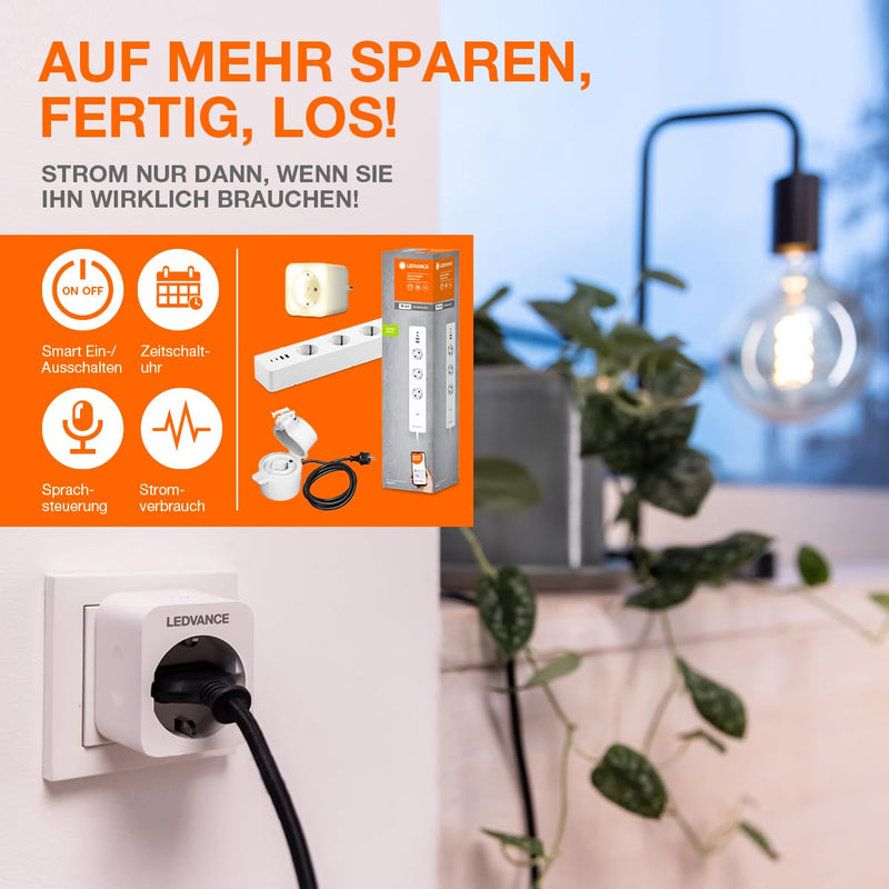 LEDVANCE wifi socket, WiFi electricity meter for socket for the SMART Home. Compatible and controllable with Google, Alexa or via app, 2.4GHz, pack of 1 indoor latest model