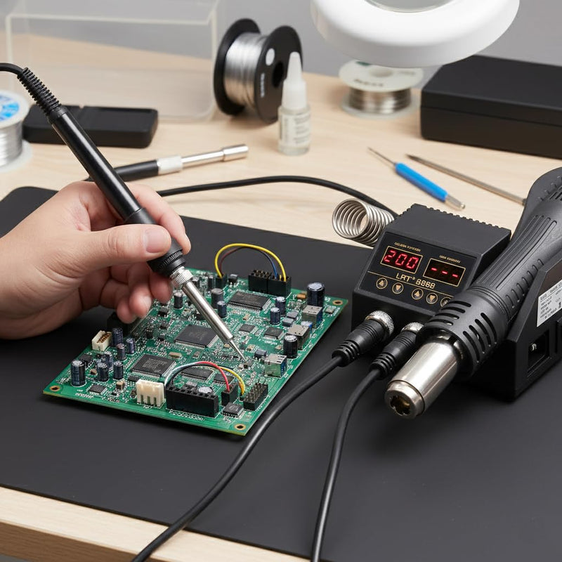 LRT-8868 2-in-1 Rework Station, 580W Hot Air Gun & 60W Soldering Iron Station Kit, Digital Dual LED Display, 212°F-896°F Precision Temp, Fast Heating SMD Soldering Kit for Electronics Repair & PCB DIY