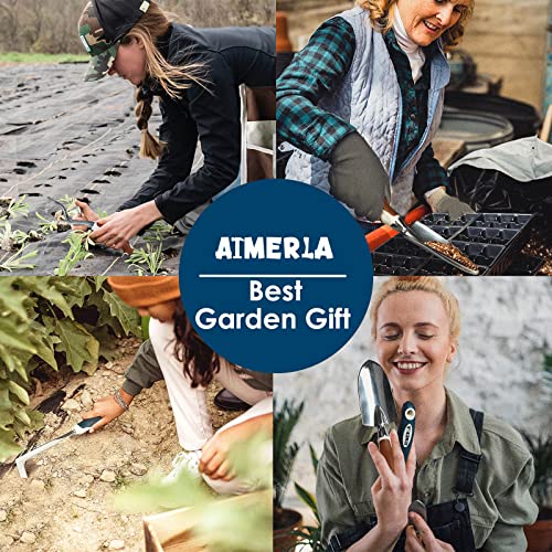 Aimerla Gardening Tools Set of 9 Heavy Duty Garden Tools with Non-Slip Rubber Grip with Large Garden Bag, Durable for Garden, Weeding, Gifts for Women,Men Blue