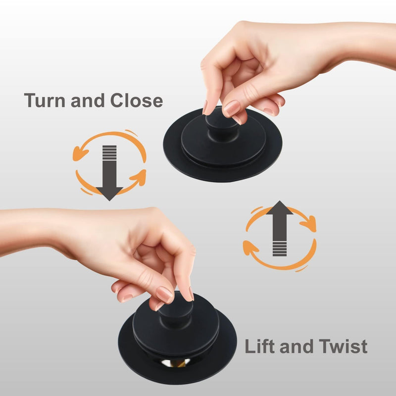 Black Bathtub Tub Drain Conversion Kit Assembly, Wellup Lift and Turn Twist Tub Drain Trim Kit with Two-Hole Overflow Faceplate, Matte Black 2 Holes