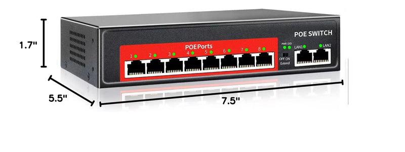 STEAMEMO PoE+ Switch, 8 Port Managed PoE Ethernet Switch(8 POE Ports +2 Uplink),120W Built-in Power, Support VLAN, QoS, Fanless Metal, Plug & Play (Desktop/Wall Mount) 10 Ports|120W 8xPoE+