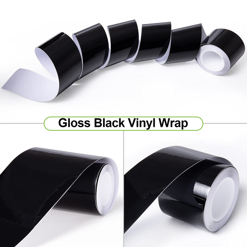 Spurtar Gloss Black Vinyl Wrap 4 Inch x 20ft Air-Release Adhesive Car Vinyl Wrap, Satin Vinyl Wrap for Cars Chrome Delete Wrap Roll DIY Car Exterior Decoration Door Edge Guard Car Wrapping Paper 4in x 20ft | 10cm x 6m